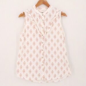 Blake Shelton Lands End Ruffle Sleeveless Blouse Womens Size S White Western
